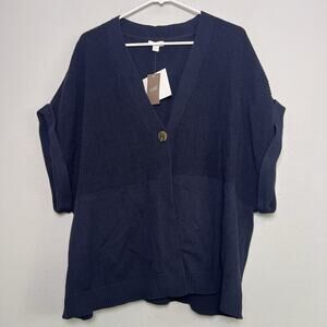 NWT J Jill Womens Cardigan Navy Blue Sz XL Basic Office Simple Short Sleeve